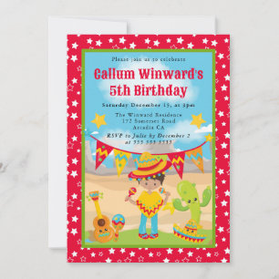 Cute Latina Boy Fiesta Kids Birthday  Invitation