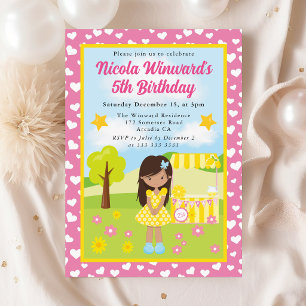 Cute Latina Lemonade Girl Kids Birthday Invitation