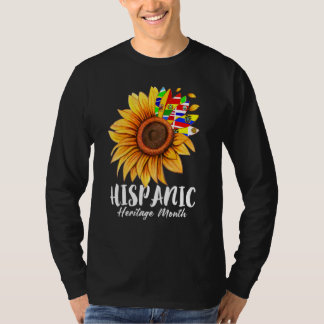Cute Latinx Countries Flag Sunflower Hispanic Heri T-Shirt