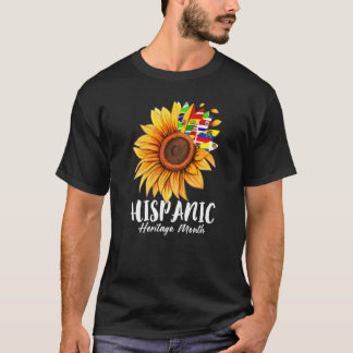 Cute Latinx Countries Flag Sunflower Hispanic Heri T-Shirt