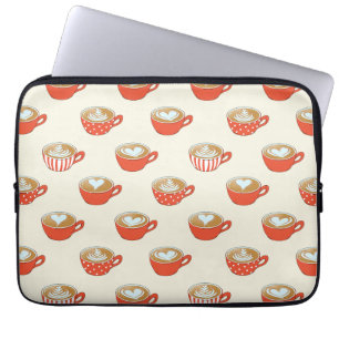 Cute Latte Art in Red Coffee Mugs Pattern Laptop Sleeve