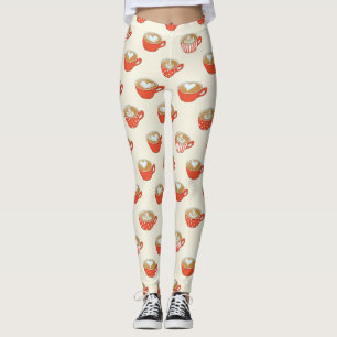 Cute Latte Art in Red Coffee Mugs Pattern Leggings
