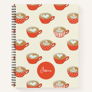Cute Latte Art in Red Coffee Mugs Pattern Notebook
