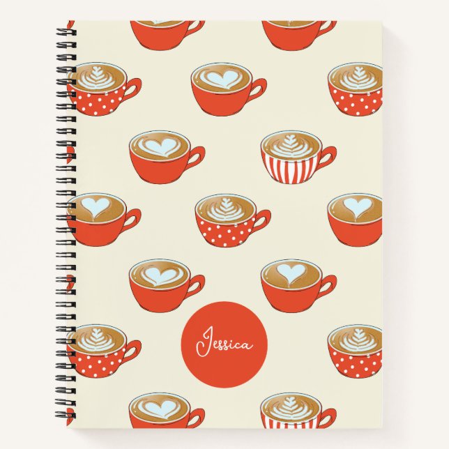 Cute Latte Art in Red Coffee Mugs Pattern Notebook (Front)