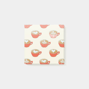 Cute Latte Art in Red Coffee Mugs Pattern Post-it Notes