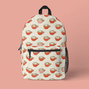 Cute Latte Art in Red Coffee Mugs Pattern Printed Backpack