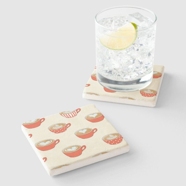 Cute Latte Art in Red Coffee Mugs Pattern Stone Coaster (Side)