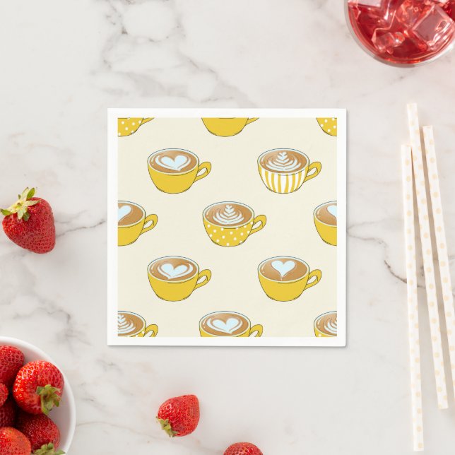 Cute Latte Art in Yellow Coffee Mugs Pattern Napkin (Insitu)
