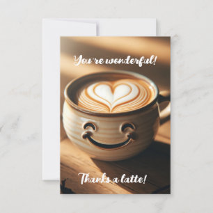 Cute Latte Coffee with Heart Foam Art Thank You Card