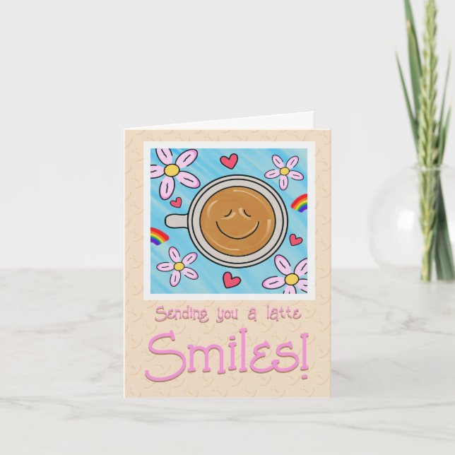 Cute Latte Smiles Thinking Of You Card (Front)