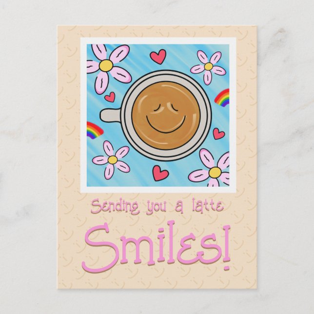 Cute Latte Smiles Thinking Of You Postcard (Front)