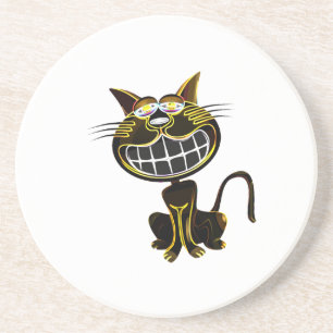CUTE LAUGHING BLACK AND BRIGHT YELLOW CAT COASTER