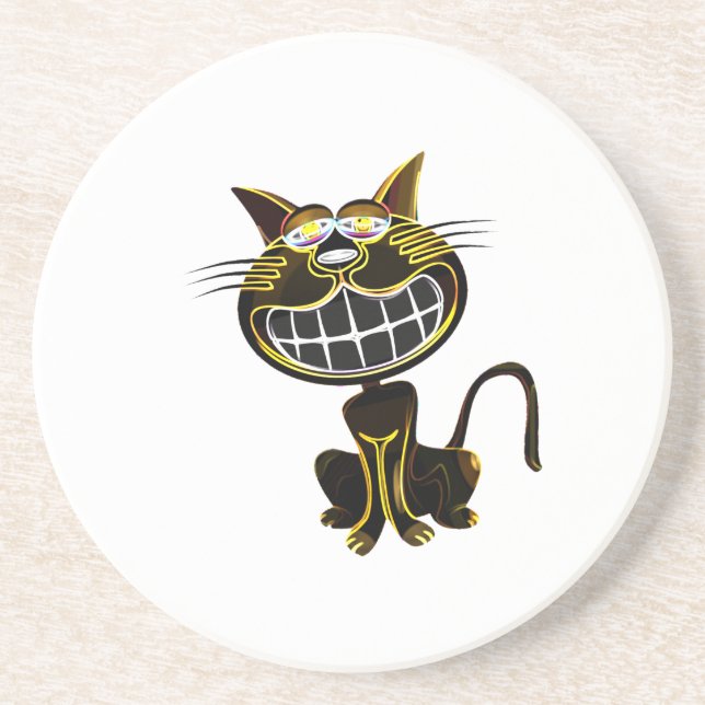 CUTE LAUGHING BLACK AND BRIGHT YELLOW CAT COASTER (Front)