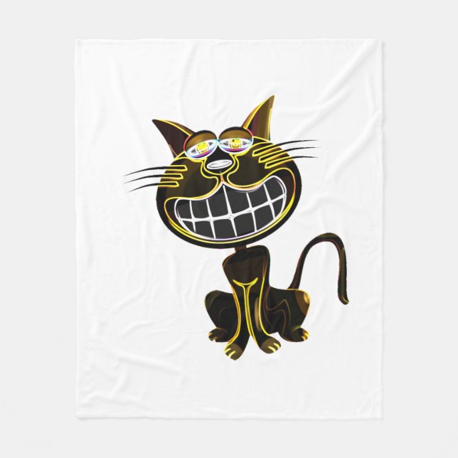 CUTE LAUGHING BLACK AND BRIGHT YELLOW CAT FLEECE BLANKET (Front)