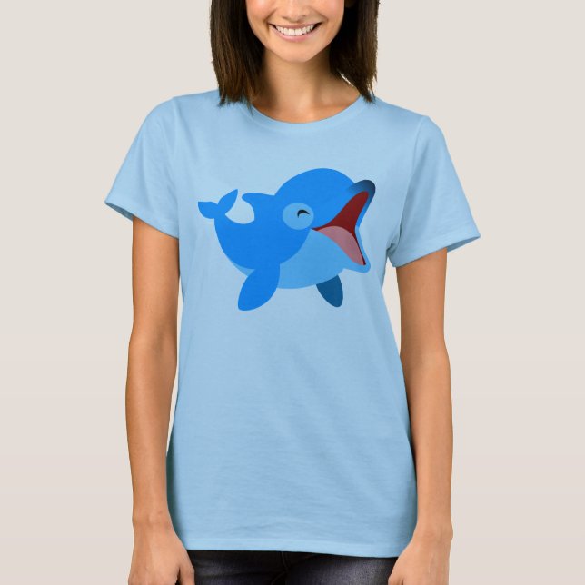 Cute Laughing Cartoon Dolphin Women T-Shirt (Front)