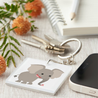 Cute Laughing Cartoon Elephant Acrylic Keychain