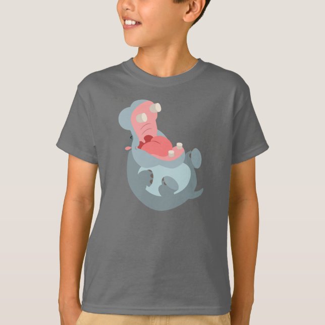 Cute Laughing Cartoon Hippo Children T-Shirt (Front)