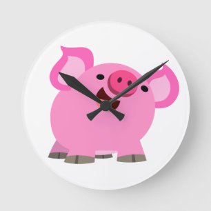 Cute Laughing Cartoon Pig Round Clock