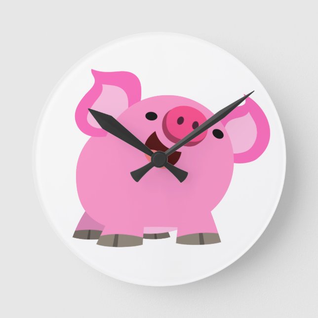 Cute Laughing Cartoon Pig Round Clock (Front)