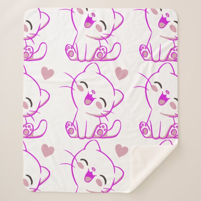 CUTE LAUGHING LITTLE Fuchsia  KITTEN Sherpa Blanket (Front)