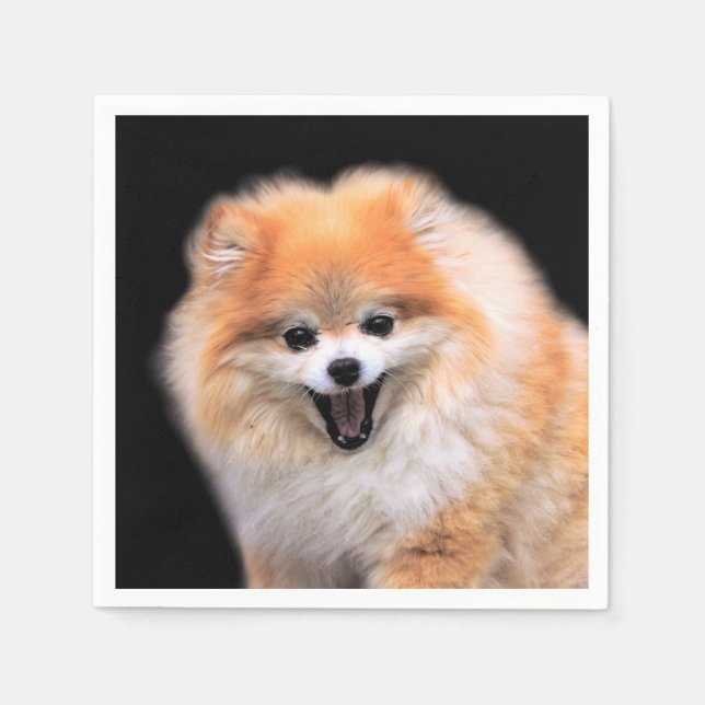 Cute Laughing Pomeranian Dog Napkin (Front)