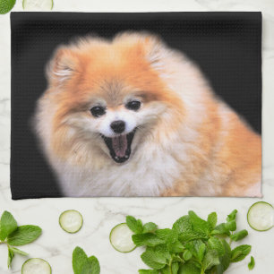 Cute Laughing Pomeranian Dog Tea Towel