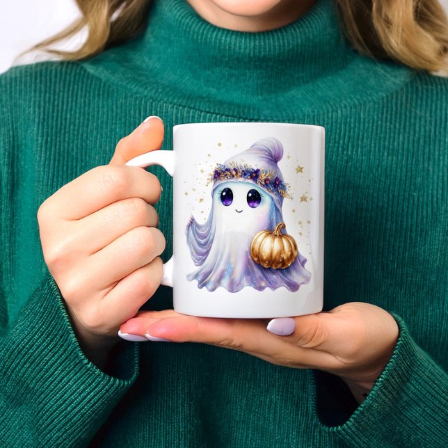 Cute Lavendar Purple Ghost Halloween Spooky Bougie Coffee Mug (Creator Uploaded)