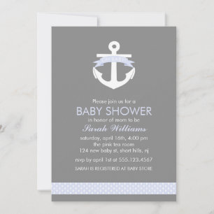 Cute Lavender Anchor Nautical Theme Baby Shower Invitation