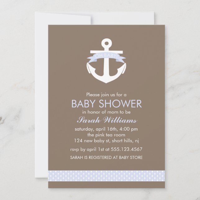 Cute Lavender Anchor Nautical Theme Baby Shower Invitation (Front)