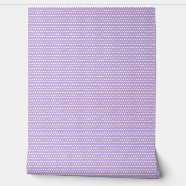 Cute Lavender and White Polkadots Pattern Wallpaper (Unrolling)