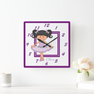 Cute Lavender Ballerina Personalised Square Wall Clock