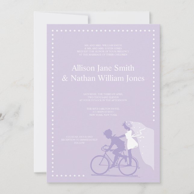 CUTE Lavender Bicycle Couple Wedding Invitation (Front)