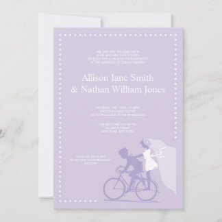 CUTE Lavender Bicycle Couple Wedding Invitation