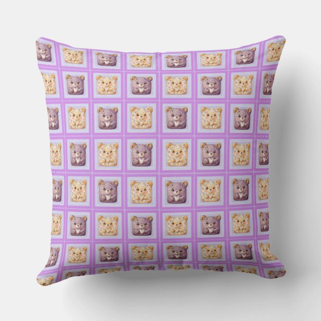 Cute Lavender Blueberry Patchwork cookie Bear Cushion (Back)