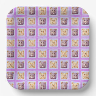 Cute Lavender Blueberry Patchwork cookie Bear Paper Plate