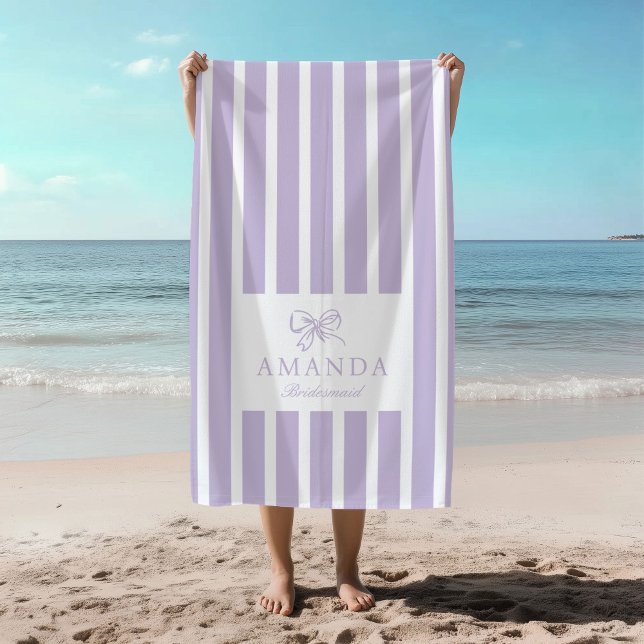 Cute Lavender Bow Coquette Preppy Bridal Party Beach Towel (Creator Uploaded)