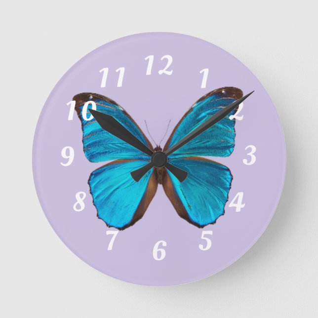 Cute Lavender Butterfly Wall Clock (Front)