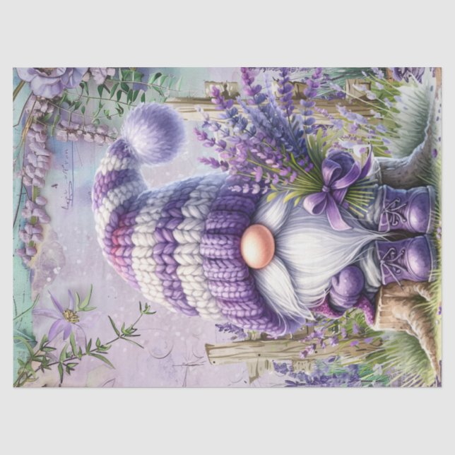 Cute Lavender Floral Gnome Tissue Paper (Front)