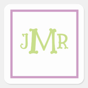Cute Lavender & Green Monogram Initials square Square Sticker