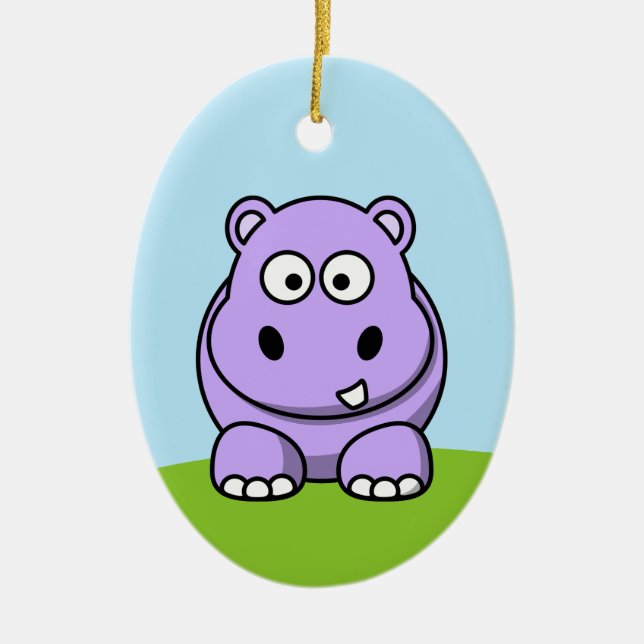 Cute Lavender Hippo Ceramic Tree Decoration (Front)