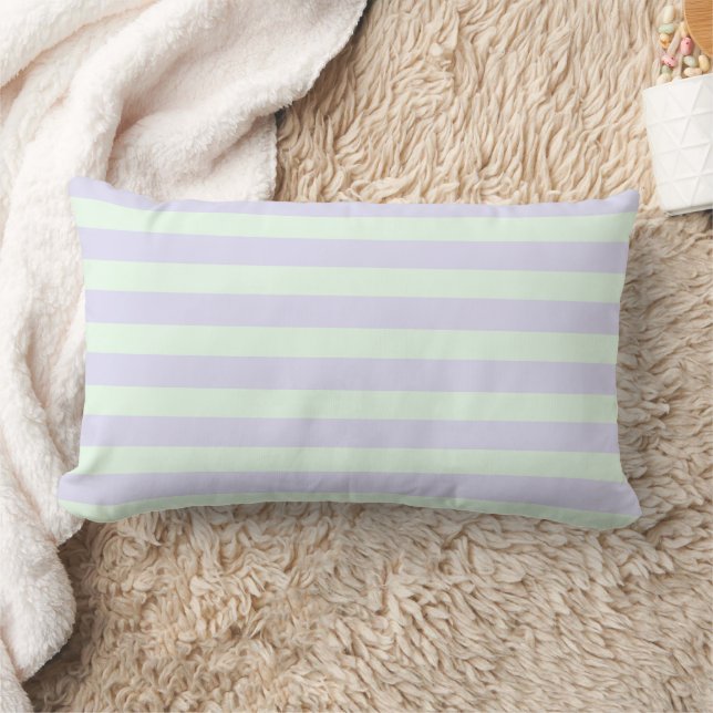 Cute Lavender & Mint Green Stripes  Lumbar Cushion (Blanket)