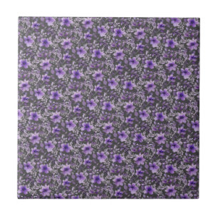Cute lavender pattern watercolor flower dark grey tile