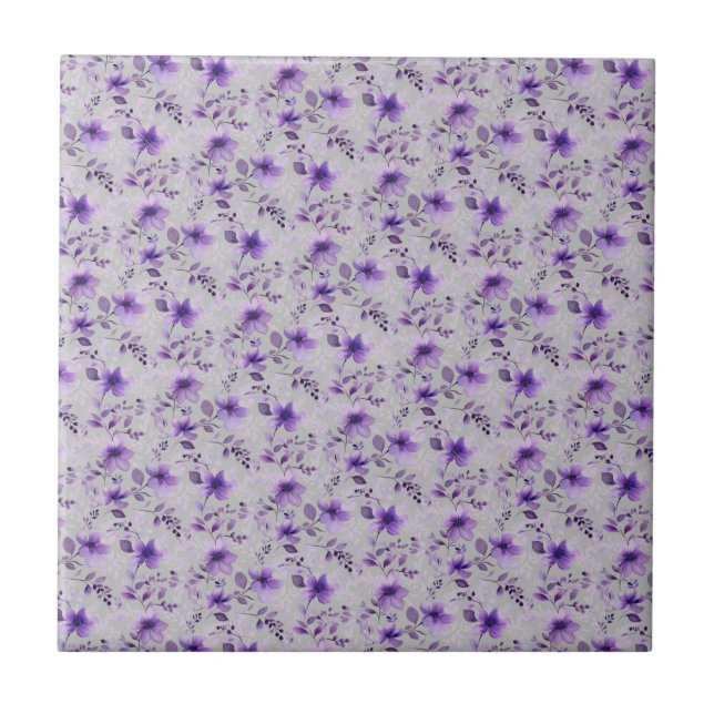 Cute lavender pattern watercolor flower light grey tile (Front)