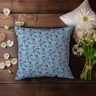 Cute lavender pattern watercolor flower light teal cushion