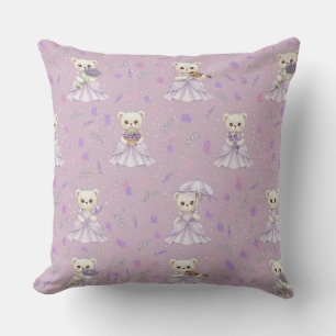 Cute Lavender Princess Bear Pattern Cushion