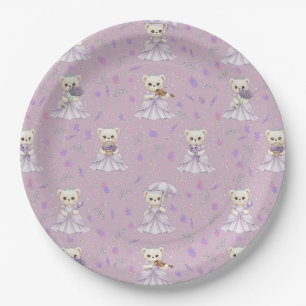 Cute Lavender Princess Bear Pattern Paper Plate
