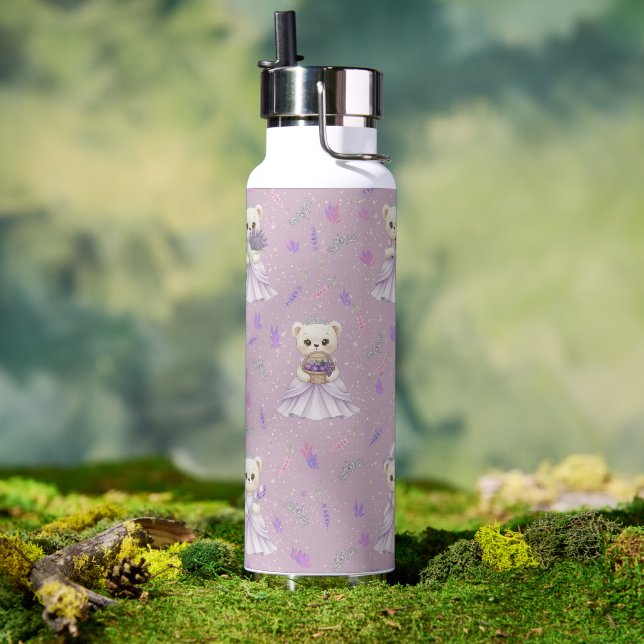 Cute Lavender Princess Bear  Water Bottle (Outdoor)