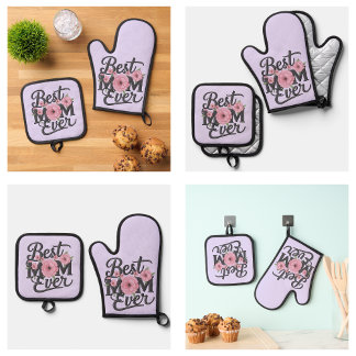 Cute Lavender Purple Best Mum Ever Oven Mitt & Pot Holder Set