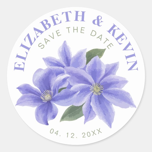 Cute Lavender Purple Classic Wedding Save The Date Classic Round Sticker (Front)