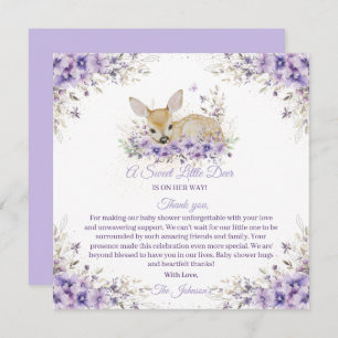 Cute Lavender Purple Floral Deer Baby Shower Thank You Card